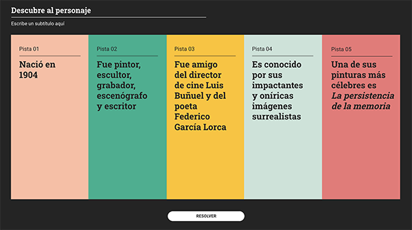 Interactive Juego Pistas Personaje template